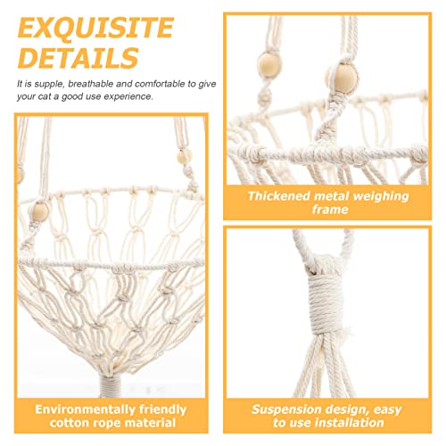 Mipcase Hanging Cat Bed Macrame Cat Hammock Bed Handwoven Cat Window Perch Bohemian Boho Floating Cat Swing Plant Pot Hanger For Indoor Cats Sleeping Home Decor Khaki #TOP1
