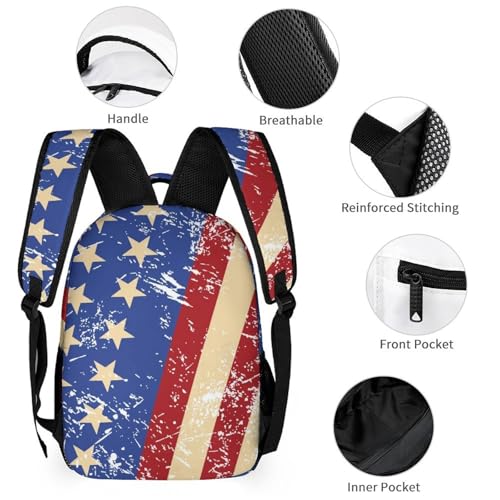 Vintage United States Flag Funny Backpack Set Lunch Bag Pencil Case Makeup Bag 3 in 1 for Men Women Travel3