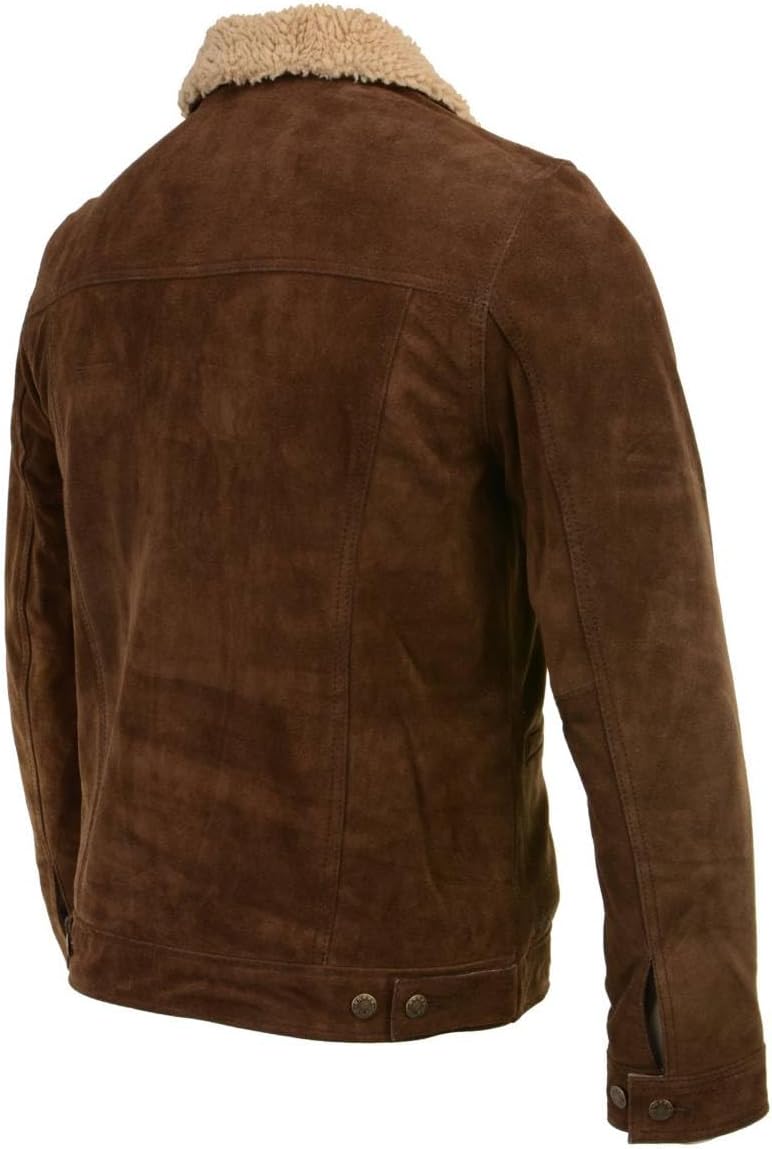 Milwaukee Leather Vintage SFM1817 Men's Brown Suede Leather Fashion Coat Jacket w/Plush Sherpa Inside Lining