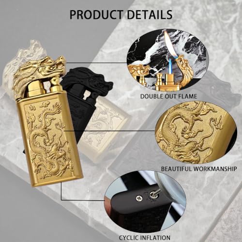 Encendedor Doble Llama Dragón a Butano, Oro miniatura 2