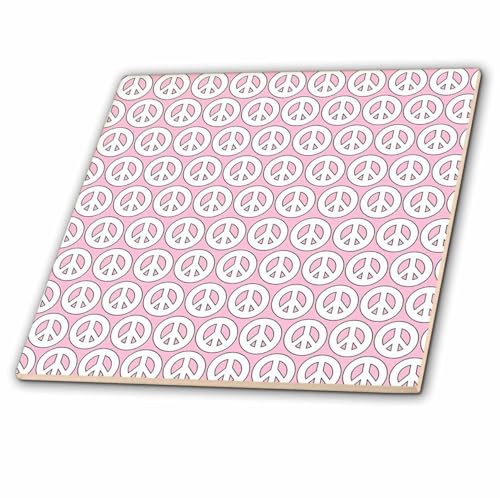 3dRose Girly White and Pink Peace Signs 4 Inch Ceramic Tile