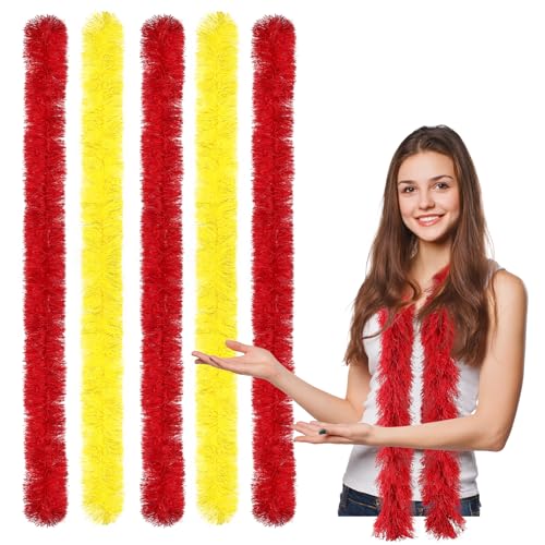 FeelfunFeather 5pcs Feather Boa - Yellow and Red Artificial Fluffy Boas Bulk 5 Ft for Wedding Birthday Tea Party Christmas Costume Decor