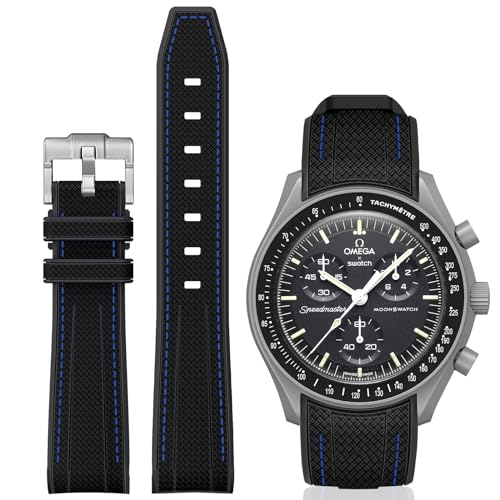 Image of BONACE Bands for Moonswatch Watch,Curved SIlicone Strap Compatible with Omega X Swatch 20mm Watch,Swatch Omega Moonswatch Speedmaster Replacement No Gap Strap Men Women