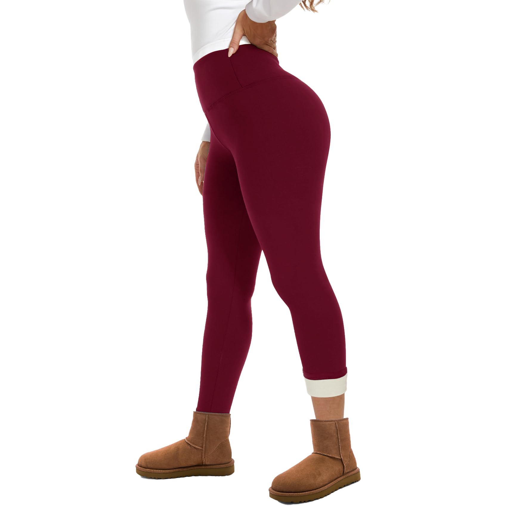 GAYHAY Fleece Lined Leggings for Women – Thick Winter Warm Thermal High Waisted Tummy Control Workout Yoga Pants Burgundy Small