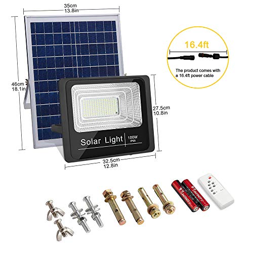 100W Led Solar Flood Light, Outdoor Dusk to Dawn Solar Security Light with Remote, 180 LEDs 5100 LM High Bright, IP67 Waterproof Solar Chargeable Light for Yard, Garden, Pathway, Arena, Ball Court - Thumbnail 3