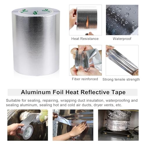 Image of BOMEI PACK Adhesive Aluminum Foil Heat Shield Tape 1 Pack 6inch x 66ft,Barrier Fiberglass Thermal Insulation Reflective Material High Temp Protectionn