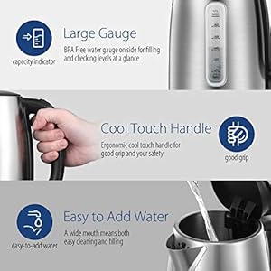 COMFEE' Stainless Steel Electric Kettle, 1.7 Liter Tea Kettle Electric & Hot Water Kettle, 1500W Fast Boil with LED Light, Auto Shut-Off and Boil-Dry Protection COMFEE Stainless Steel Electric Kettle 17 Liter Tea Kettle Electric Hot Water Kettle 1500W Fast Boil with LED Light Auto Shut Off and Boil Dry Protection