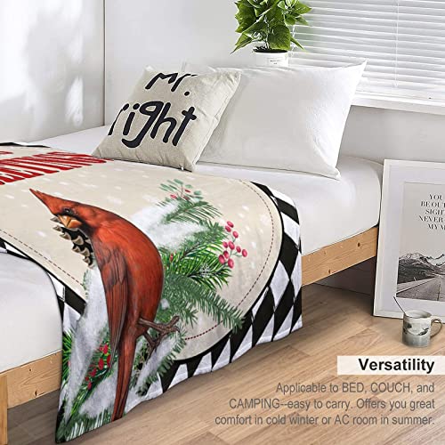 Couverture pelucheuse motif cardinal et pin, textile de lit doux