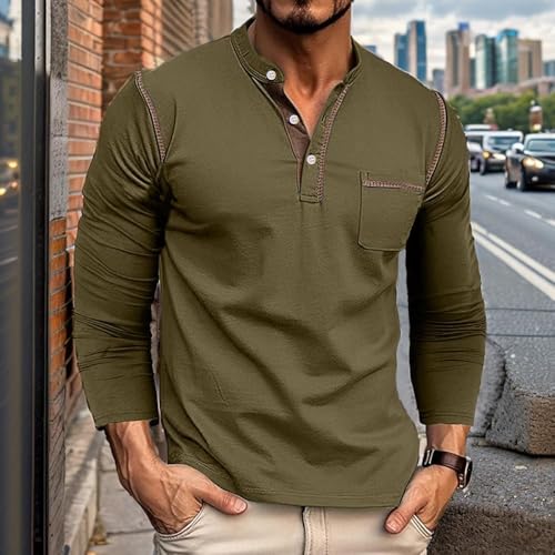 UOUA 2pcs Men's Henley Shirts Short Sleeve Casual T-Shirts Cotton Basic Tops2
