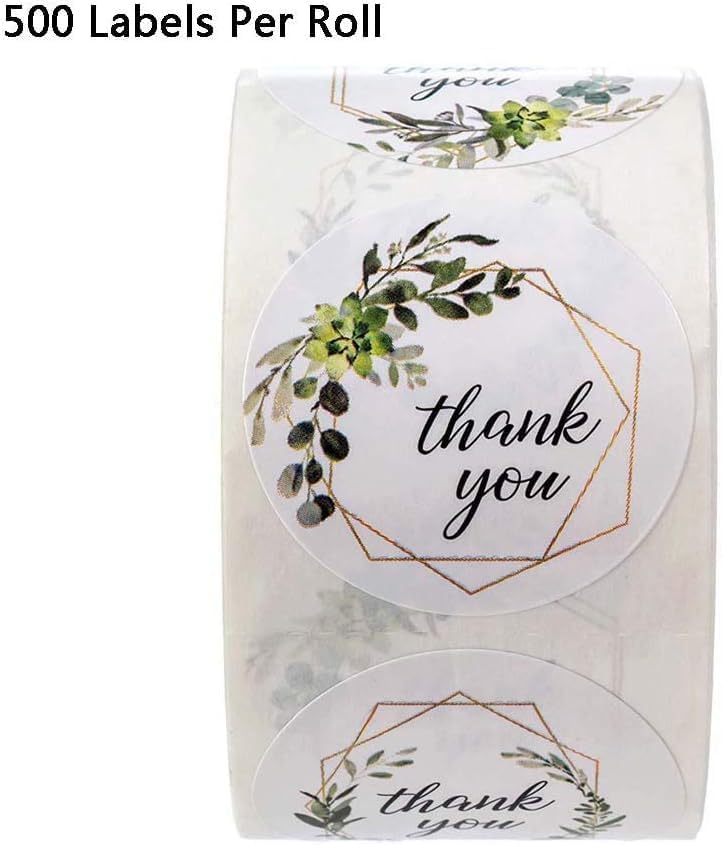 500 pcs roll 4 Styles Thank You Stickers Vegetation Thank You Sticker for Christmas Scrapbooking Stationery Seal Labels Seal Stickers for Gift White Green - Image 4