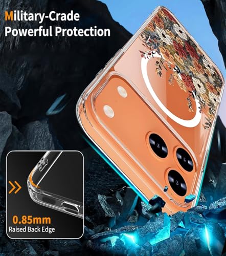 Image of Elzzi Clear Transparent Cover for iPhone 17 Pro Max Case Shockproof Case Floral Design Full Camera Protection Shockproof PC Covers Transparent Flower Cover for Girls & Women