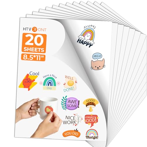 HTVRONT Sublimation Sticker Paper - 20 Pcs Glossy White Waterproof Sublimation Stickers