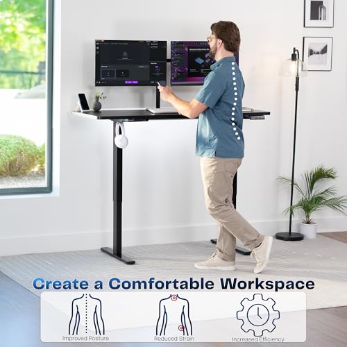 Image of VIVO Electric 60 x 24 in Standing Desk, Memory Height Adjustment, 1B Series, Holds 220 lbs, One-Piece Black Top, Black Frame, DESK-KIT-1B6B