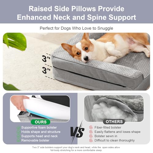 Image of Rainmr Memory Foam Orthopedic Dog Bed, Washable Dog Couch with Removable Waterproof Cover and Nonskid Bottom for Pet Sofa, 35x23 Inches, Light Grey