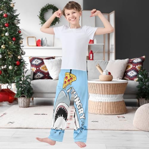 Boy's Pants Hungry Shark Slice of Pizza Jogger Pants Elastic Waist Long Bottoms Trousers with Pockets 6-14 Years2