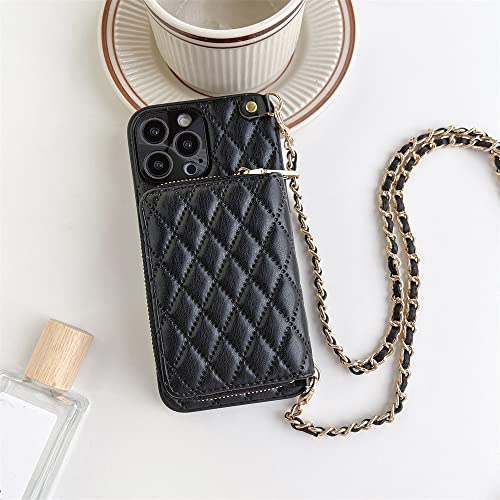 Sacoche téléphone iPhone 13 Pro Max étui portefeuille porte-carte lanière noir