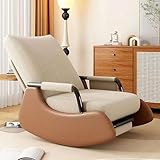 OVLRIJP Mecedora Salon, Mecedoras, Sillon Mecedora Salon con Respaldo Ajustable en 3 Posiciones, Sillón Mecedora con Reposapiés Elástico, Silla Relax para Dormitorio, Salón (Beige)