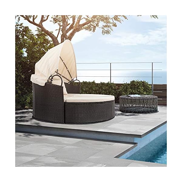 Devoko Patio Furniture Outdoor Round Daybed with Retractable Canopy