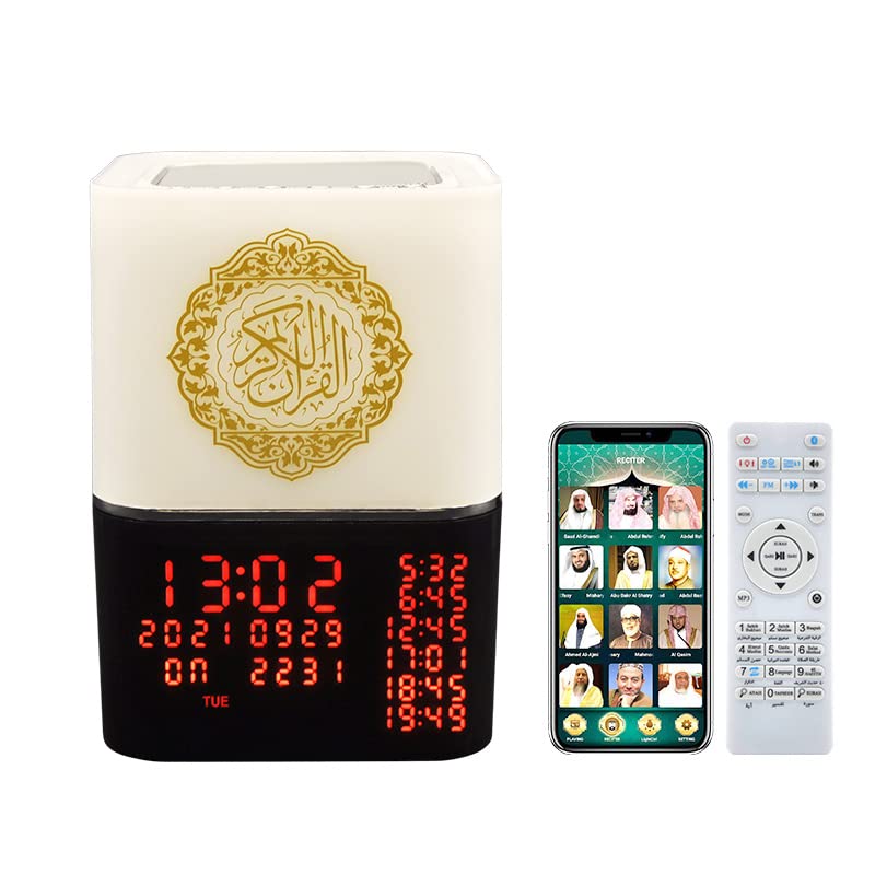 Telawah 8G Quran Player Remote & APP Control Speaker, Dimmable Multi-Color Changing Azan Night Light