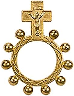 Gold Pocket Finger One Decade Rosary Ring, Bulk Rosaries Pack of 12, Catholic Rings for Men or Women, Crucifix Cross Prayer Ring