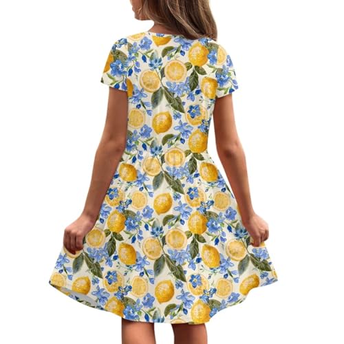 Image of Girls Dress with Pockets Basic Short Sleeve High Waist Swing Skater Dress School Party Dress for Kids