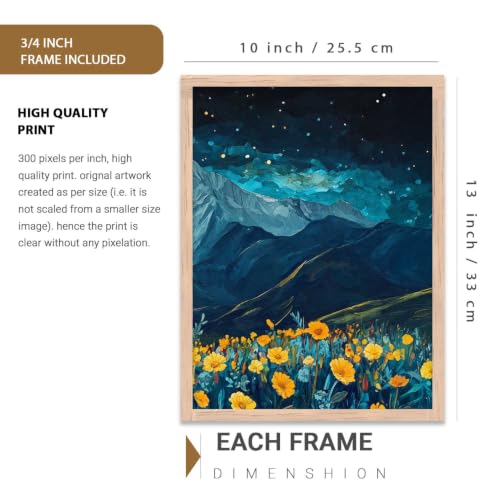 Image of kotart Big Aesthetic Mountains View Wall Art Paintings | Flowers Landscape Framed Painting | Vastu Frames for Living Room Bedroom Wall Decor Set Of 3 (10X13 inch)