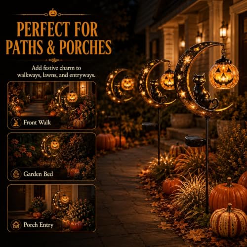 2027 New Solar Halloween Black Cat & Pumpkin Moon Garden Stake Light, Solar... - Image 5
