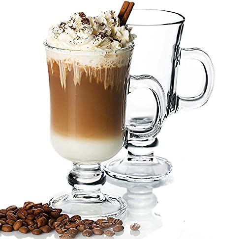 Image of KELVEE Irish Glass Coffee Mugs with Handle,Glass Tea Cup - Set of 2, for Cappuccino,Hot /Cold Beverages and Juice, Clear,300 ml