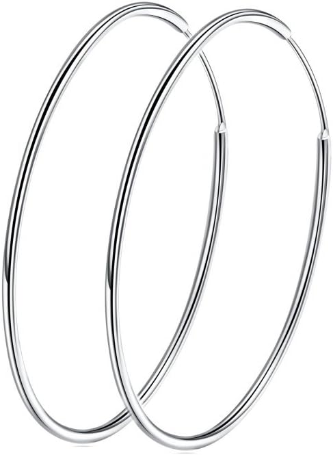 Chic 925 Sterling Silver Big Hoop Earrings Minimalist Round Circle Endless Large Huggie Hoops Statement Earrings 50/60/70/90mm Hypoallergenic Fashion Jewelry Gifts for Women Girls