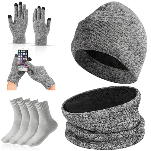 La Mejor Selección de Set de bufanda, gorro y guantes para Hombre favoritos de las personas. 42 Gorro Bufanda y Guantes para Invierno, Set de Sombrero, Bufanda, Guantes Táctiles Antideslizante y Calcetines Cálido 5PCS, Gorras Tejido Elástico, para Clima Frío, Esquiar,...