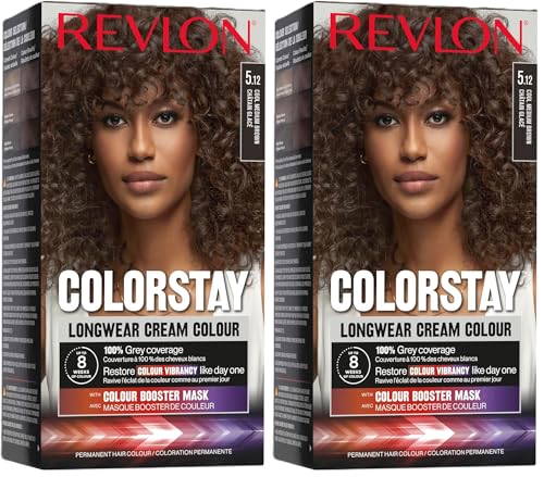Revlon ColorStay – permanente Haarfarbe, langanhaltend, deckt 100% weißes Haar ab, bis zu 8 Wochen, Macadamia-Öl und Murumuru-Butter, N5.12 Eisbraun (Packung mit 2)
