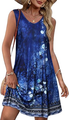 Image of elescat Womens Summer Dresses Casual V Neck Sleeveless Pockets Beach Loose Tank Sundress 2026