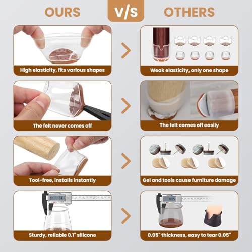 Image of 8 Pcs Silicone Chair Leg Floor Protectors, Premium Felt Furniture Pads for Hardwood Floors, Furniture Sliders for Chair Legs, Stool Leg Protectors Cap for Avoid Noise and Scratches(Large)