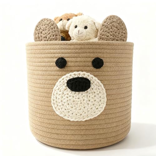 Image of Bear Basket for Nursery, Baby Shower Baskets, Baby Baskets for Kids Toy, Laundry Hamper, Storage Basket for Children Plant Pet Gift Indoor Corner 10 inch D x 8 inch H (Brown)