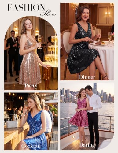 Image of GRACE KARIN Women's Sparkly Sequin Cocktail Dresses Formal Prom Party A Line Dresses Wedding Guest Glitter Midi Dress