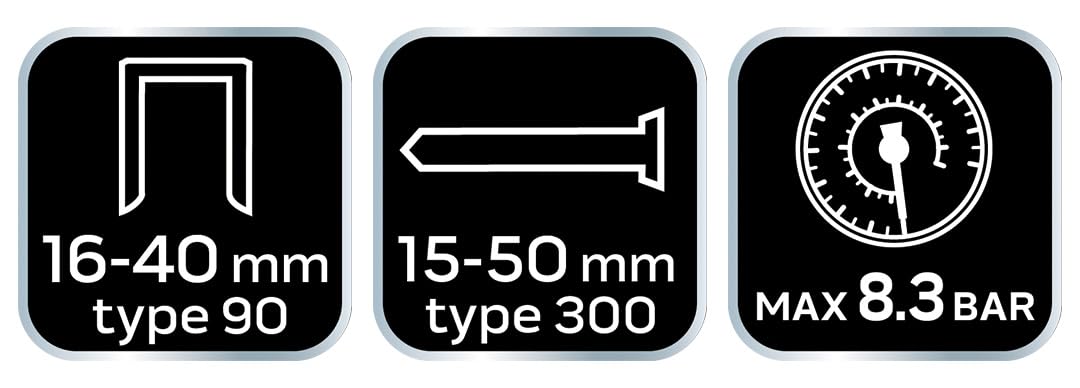 NEO TOOLS Drucklufthefter 6-16mm/10-40mm/15-50mm, Heftklammern
