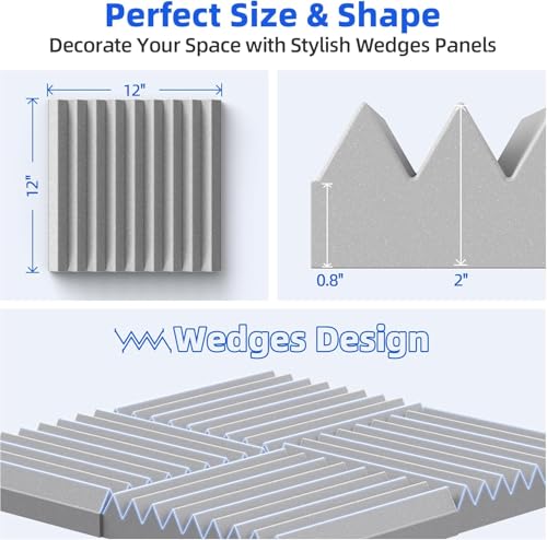 Image of URBAN-X Wedge Soundproofing Studio Acoustic Foam 1'x1' - 2 Inches 50D High Density, Soundproof Foam, Noise Reduction Panels, Echo Absorption (Stone White - Self Adhesive, Set of 18)