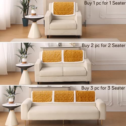 Image of HOKIPO 'Italian Caelora' Luxury Jacquard Plush Sofa Backrest Cover Mat 55x80 cm | Pack of 1 Anti Slip Backrest Mat, Honey Yellow (AR-6225-YLW)