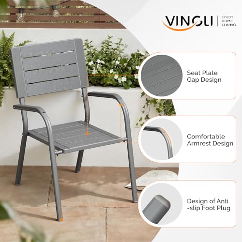 Image of VINGLI Outdoor Patio Dining Chairs, Stackable HDPE All-Weather Arm Chairs, Weatherproof Outdoor Seating for Garden, Backyard, Poolside, Balcony,Grey (4 Pack)