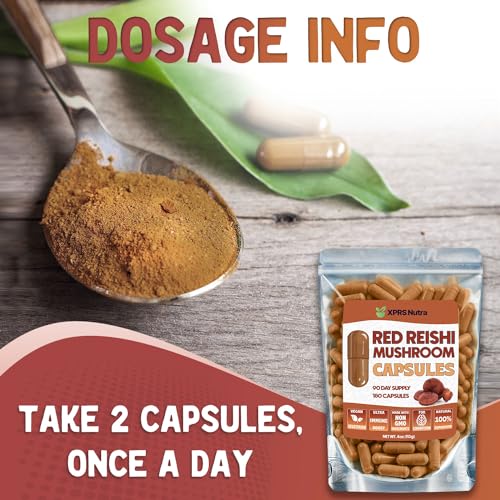 Image of XPRS Nutra Reishi Mushroom Capsules - 180 Count Red Reishi Mushroom Capsules - 3 Month Supply Real Mushrooms Supplement Pills for Cognitive and Immune Boost - Superfood Hongo o