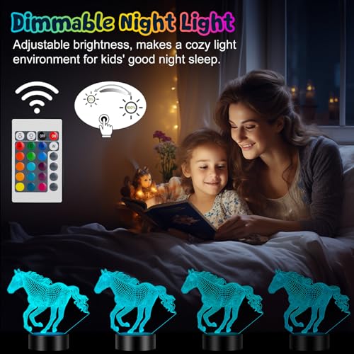 Linkax Pferde Mädchen Geschenk, Weihnachtsgeschenke Nikolaus Geschenk Mädchen 5 6 7 8 9 10 jahre, Adventskalender Pferd 3D Nachtlicht Zimmer Deko Optische Täuschung Lampe 16 Farben