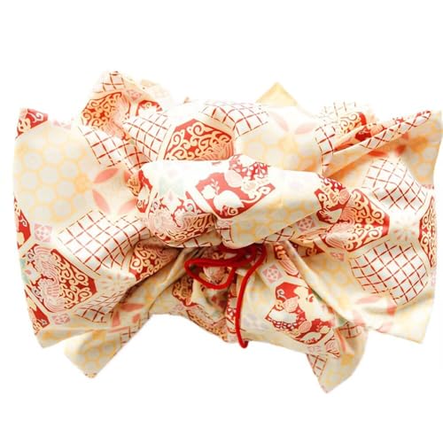 Japanese Kimono Obi Belt for Women Pre Tied Bow Floral Print Waistband Sash for Traditional Yukata Outfits