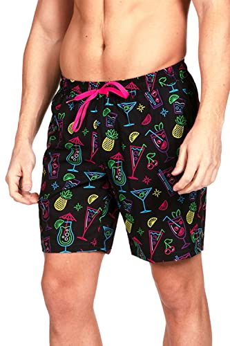 Tipsy Elves Black Neon Nightcap Classic Fit 7 Inch Inseam Swim Trunks For Men Size Medium #TOP2