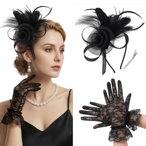 Image of DRESHOW Fascinators Hats for Women Tea Party Fascinator Hats Vintage 50s Headwear Cocktail Wedding Church Derby Hat
