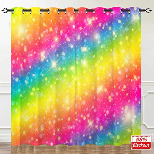 YUANZU Rainbow Striped Curtains, Galaxy Glitter Star Space Fantasy Pastel Clouds with Blackout 3D Printed Curtain - Image 3