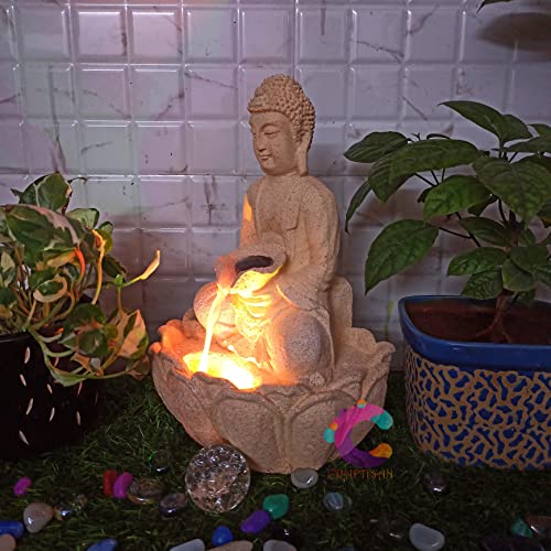 Image of Decorative Buddha Water Fountain for Home Decor, Office, Indoor & Outdoor, Garden, Puja Room, Vaastu, Reception, Spa, Gifting. (Yellow Buddha C-030)