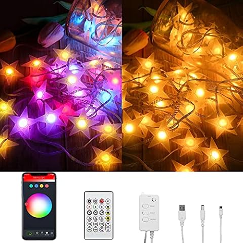 AURTEC Second Generation Star String Lights LED,Bluetooth Fairy String Lights 5m/16.4ft, APP Remote Control,Waterproof LED String Lights,Multi Color Lights Music Sync,for Indoor/Outdoor,Party and more Cover