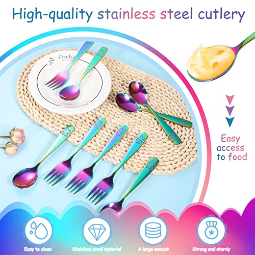12 Pieces Kids Rainbow Silverware Stainless Steel Kids Utensils Forks And Spoons, Metal Toddler Cutlery Set Childrens Safe Flatware Sets For Lunchbox, Dishwasher Safe #TOP2
