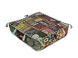 Mam Treasures Indian Bohemian Decorative Pillow Vintage Cushion Cover Patchwork Square Floor Pillow Cover Meditation Cushion Large Floor Pillow Indian Cushion (Dark Green, 16 X 16 X 5 Inch)