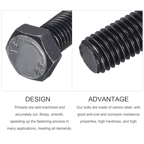 Image of METALLIXITY Hex Bolts (M12-1.75x55mm) 5Pcs, 8.8 Grade Carbon Steel Fully Threaded Black Oxide, Coarse Thread UNC Hex Head Screw Bolt - for Furniture Repair